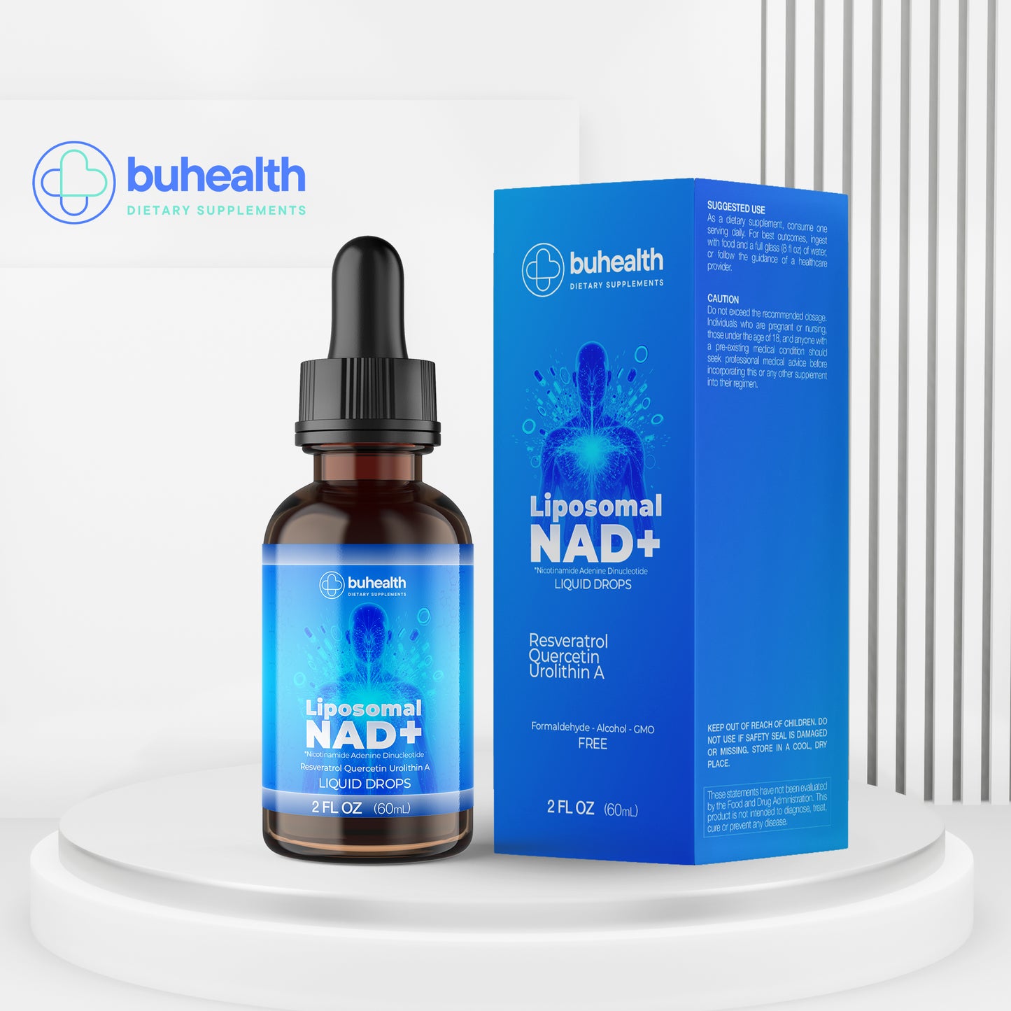 Liposomal NAD+ Liquid Drops | Resveratrol, Quercetin & Urolithin A | 2 FL OZ (60ml) | Formaldehyde-Free, Alcohol-Free, Non-GMO