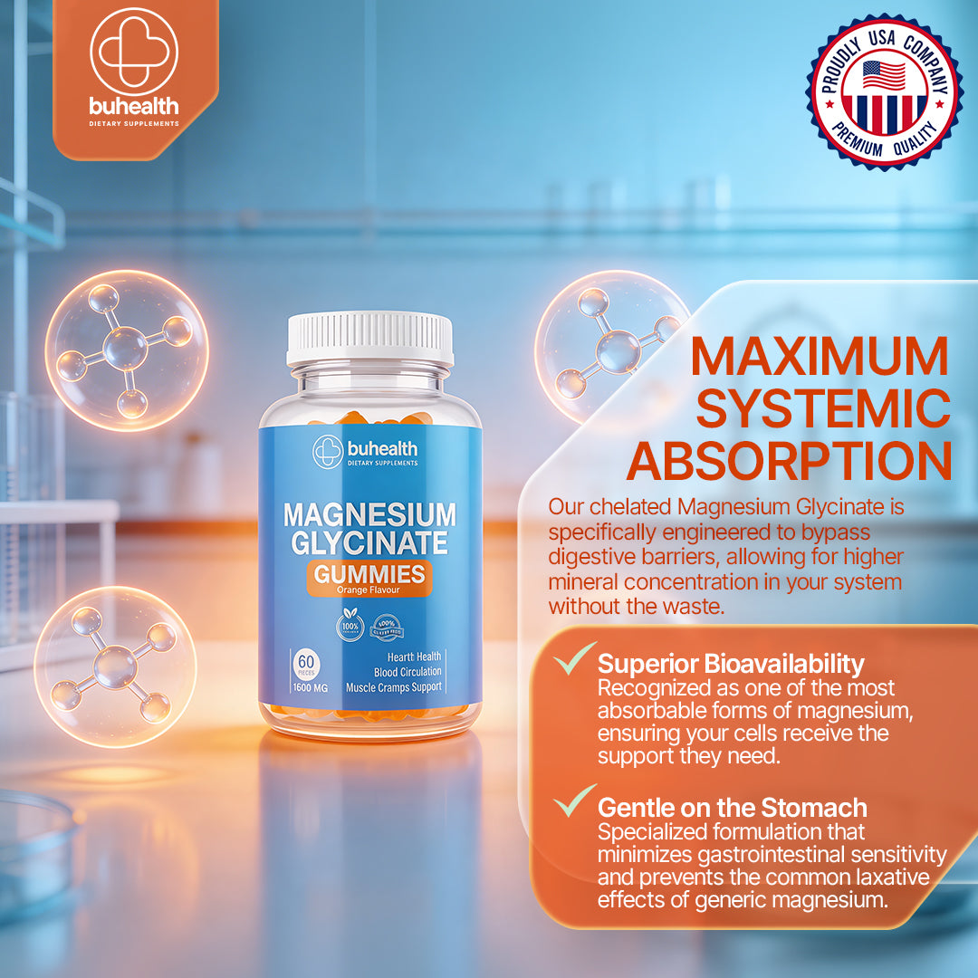 Magnesium Glycinate Gummies – Orange Flavor, 1600mg