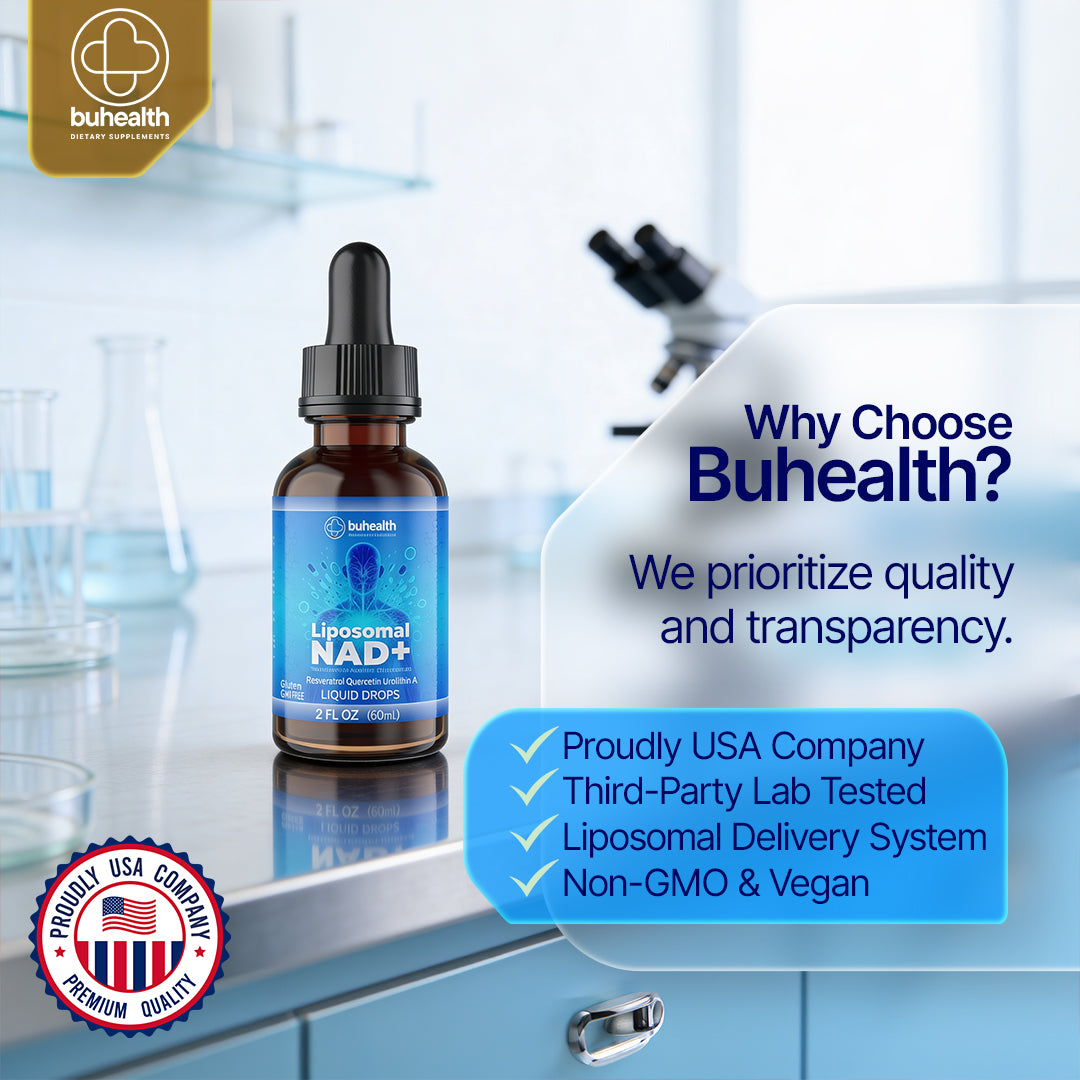 Liposomal NAD+ Liquid Drops | Resveratrol, Quercetin & Urolithin A | 2 FL OZ (60ml) | Formaldehyde-Free, Alcohol-Free, Non-GMO