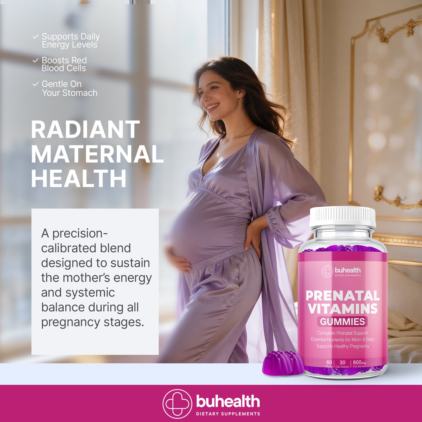 Prenatal Vitamin Gummies – Complete Prenatal Support, Mom & Baby Wellness, 60 Count (30 Day Supply, 800 mg)