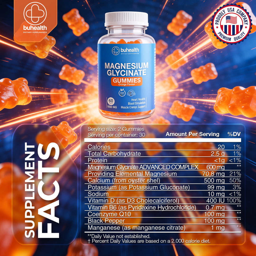 Magnesium Glycinate Gummies – Orange Flavor, 1600mg
