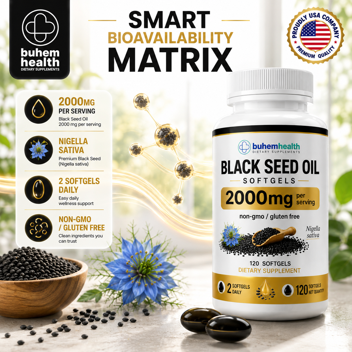 Black Seed Oil Softgels 1000mg - 120 Ct Cold Pressed