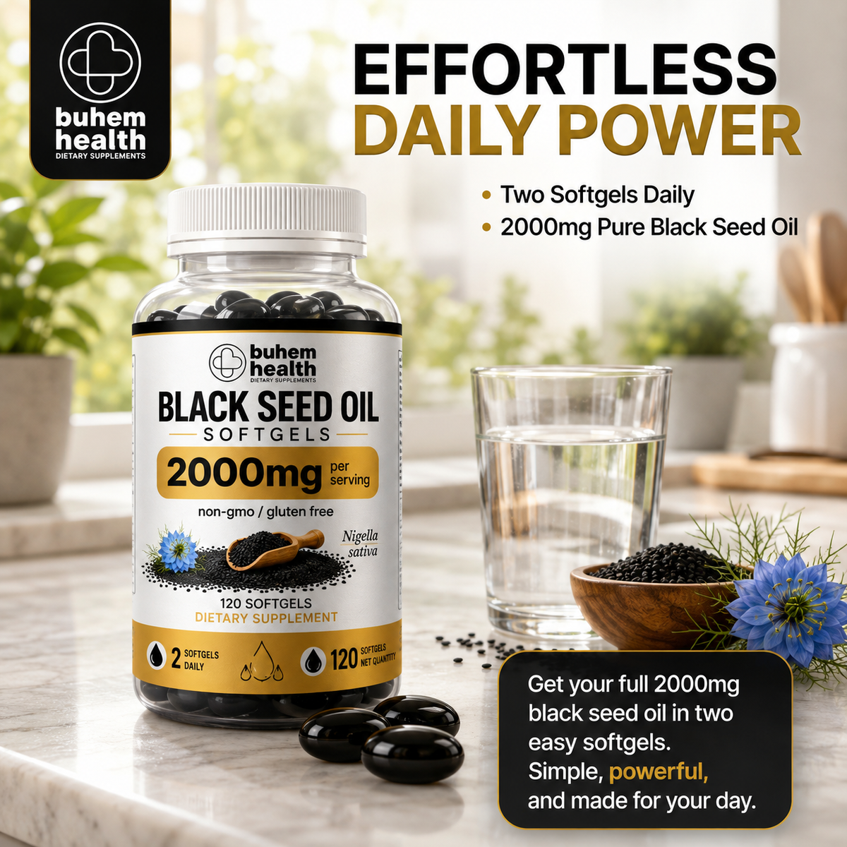 Black Seed Oil Softgels 1000mg - 120 Ct Cold Pressed