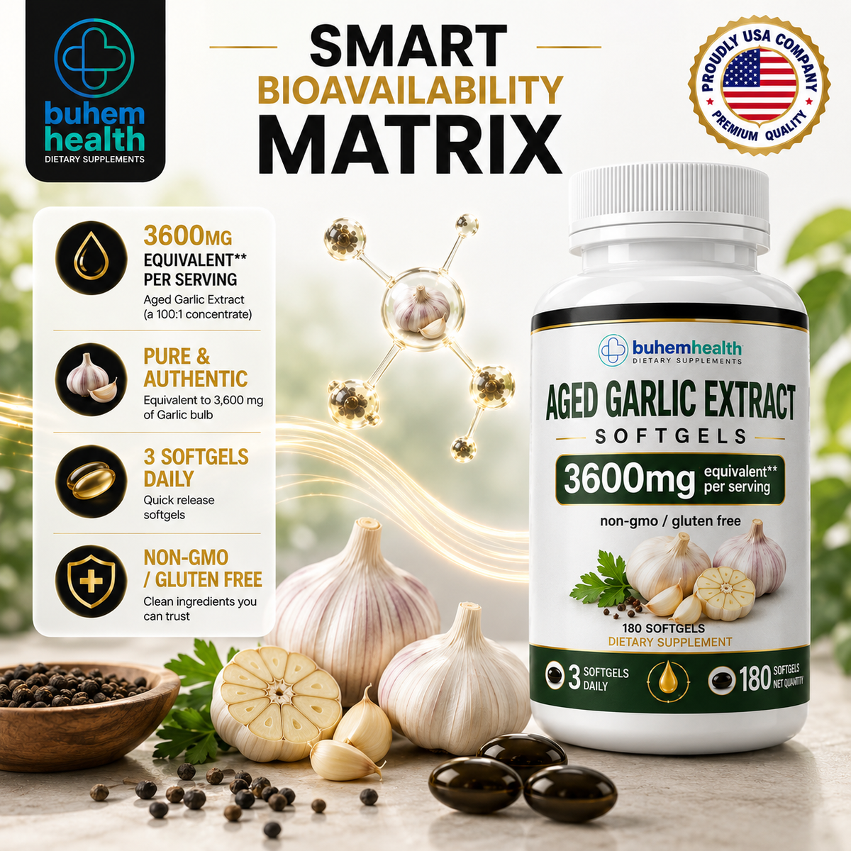 Aged Garlic Extract Softgels 3600mg - 180 Ct | Odorless