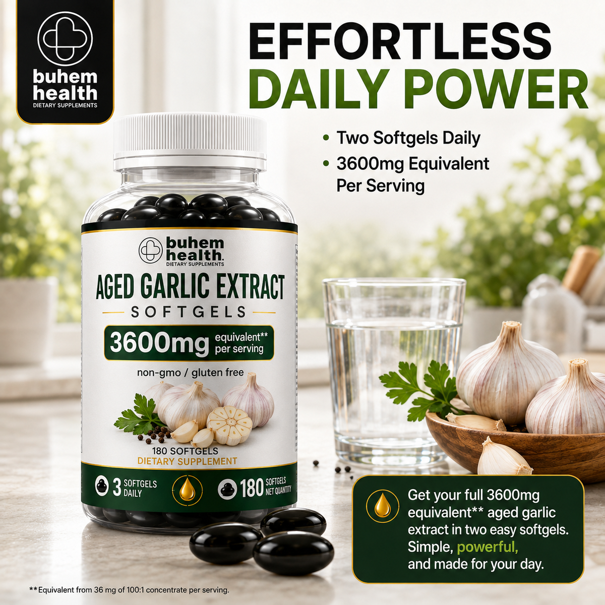 Aged Garlic Extract Softgels 3600mg - 180 Ct | Odorless