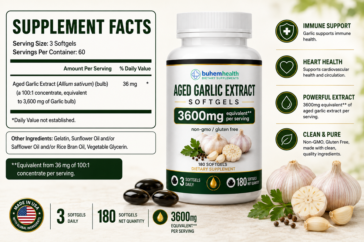 Aged Garlic Extract Softgels 3600mg - 180 Ct | Odorless