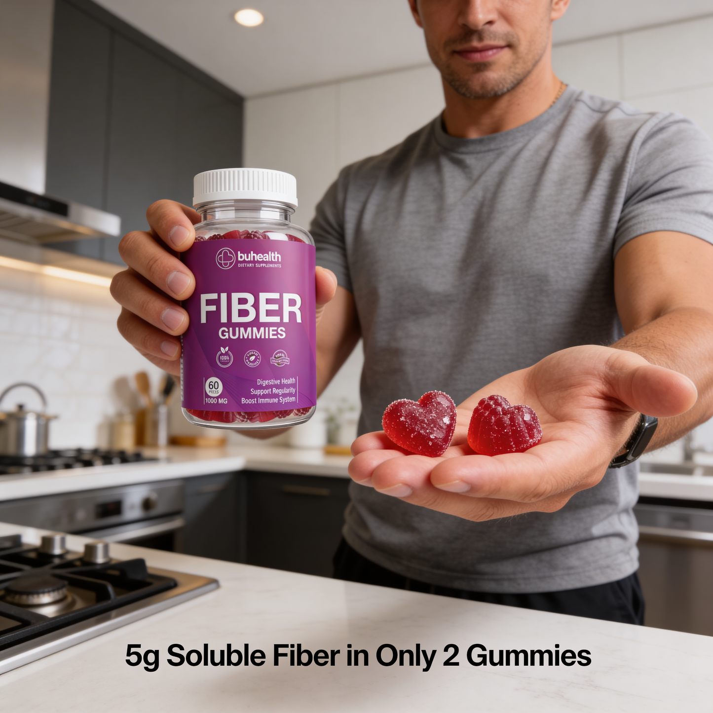 Fiber Gummies 1000 mg – 60 Vegan Gummies – Digestive Health Support – Supports Regularity, Gut Wellness & Daily Fiber Supplement – Gluten Free, Natural Berry Flavor