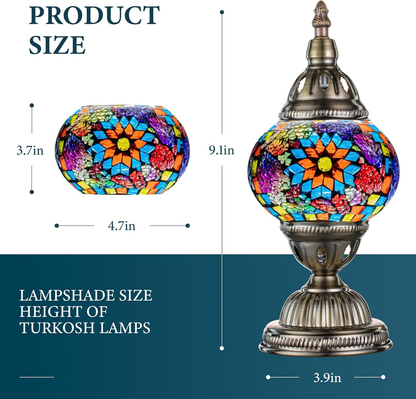 Buhem Light Tiffany Lamp Turkish Table Lamps with Vintage Style, Handmade Moroccan Mosaic Lamp with Bronze Base Including LED Bulb for Living Room Bedroom Decor (Orange)