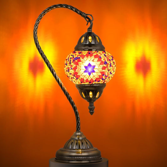Turkish Mosaic Lamp Swan Neck Orange – Handmade Style Decorative Accent Lamp