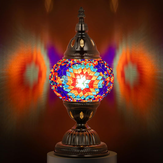 Buhem Light Tiffany Lamp Turkish Table Lamps with Vintage Style, Handmade Moroccan Mosaic Lamp with Bronze Base Including LED Bulb for Living Room Bedroom Decor