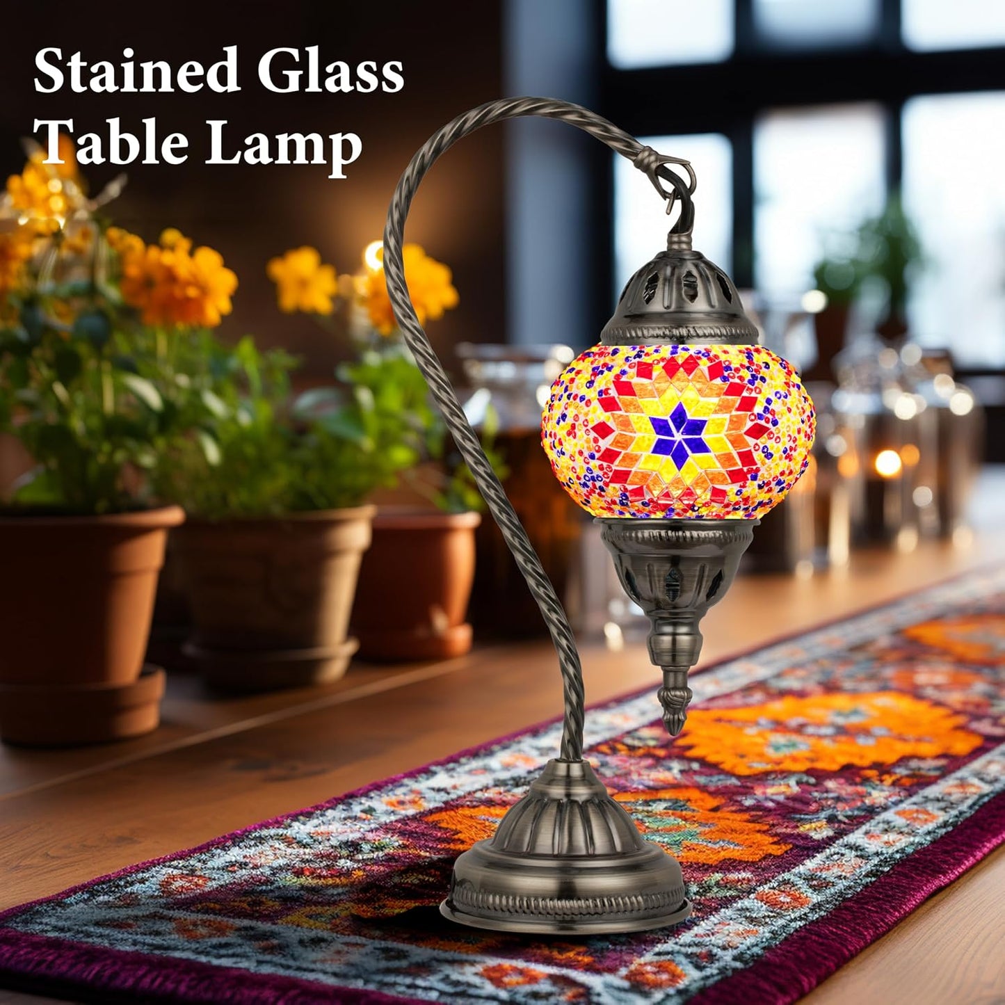 Turkish Mosaic Lamp Swan Neck Orange – Handmade Style Decorative Accent Lamp