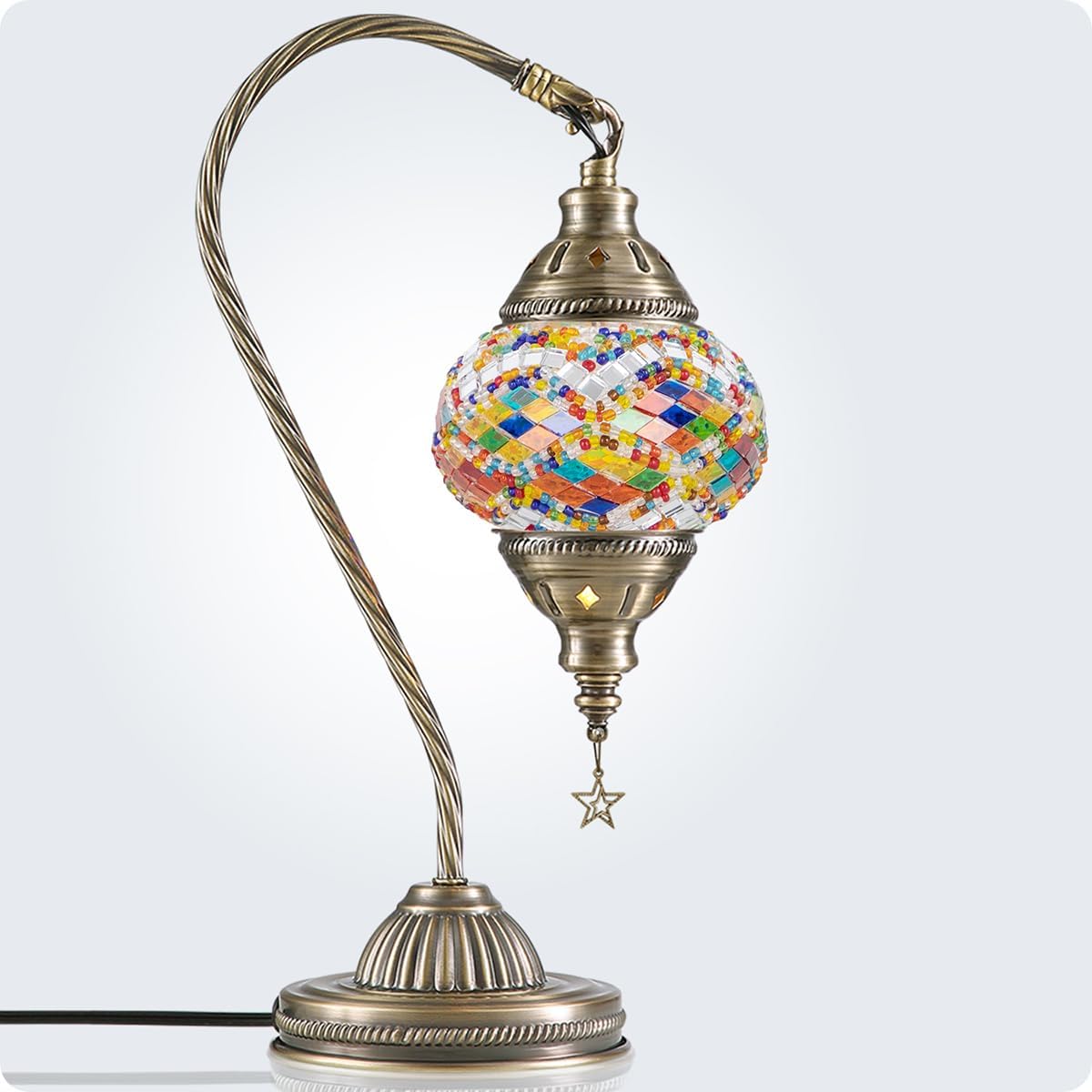 Buhem Light Turkish Moroccan Lamp with Bronze Base 3 Color Options Handmade Swan Neck Tiffany Mosaic Glass Bedside Lamps for Bedroom (LED Bulb Included) (Copy)