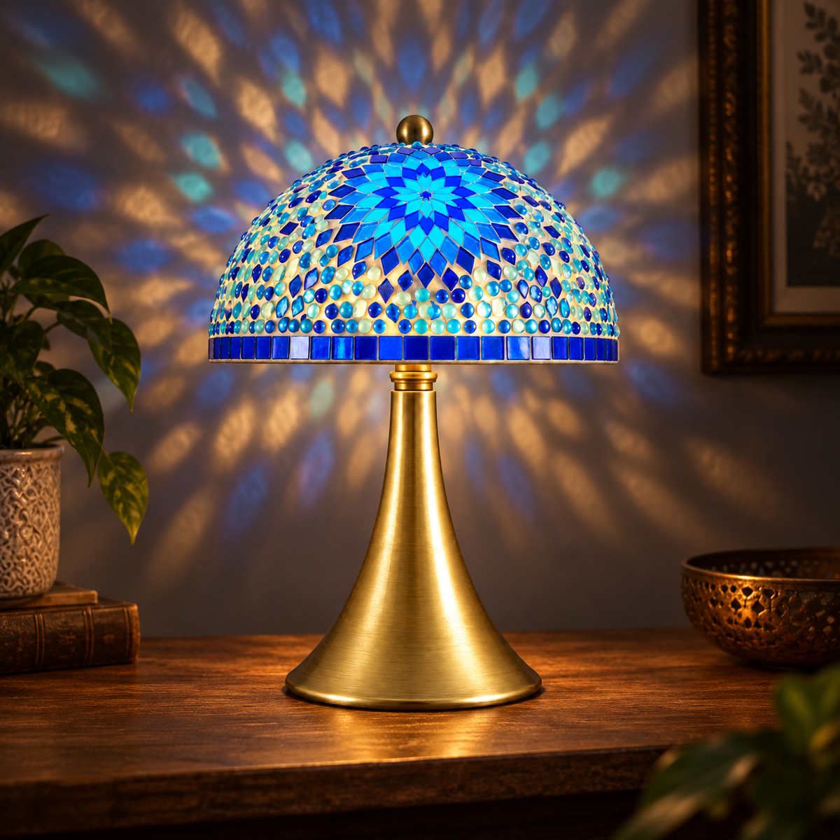 Mushroom Lamp Blue-Turkish Mosaic Lamp
