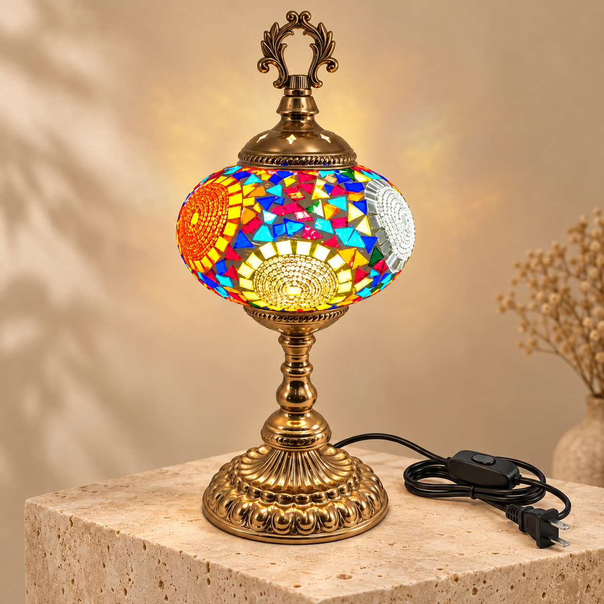 Tall Table Lamp Multicolor - Turkish Mosaic Lamp