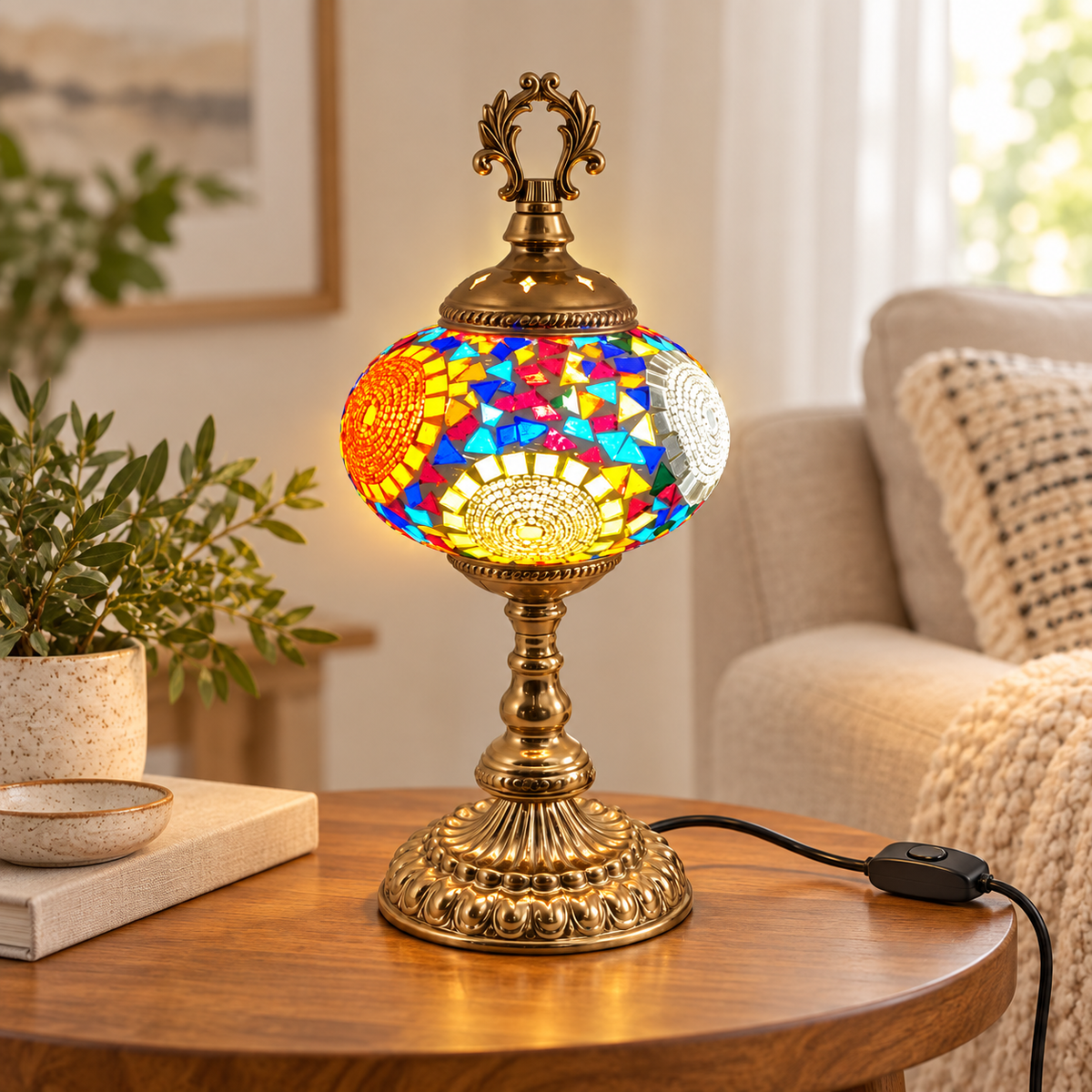Tall Table Lamp Multicolor - Turkish Mosaic Lamp