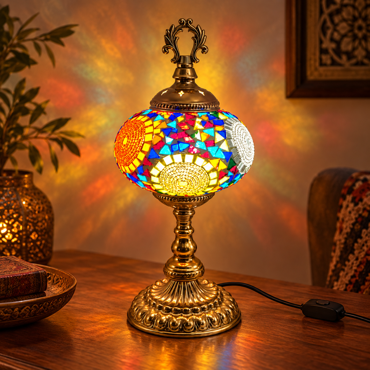 Tall Table Lamp Multicolor - Turkish Mosaic Lamp