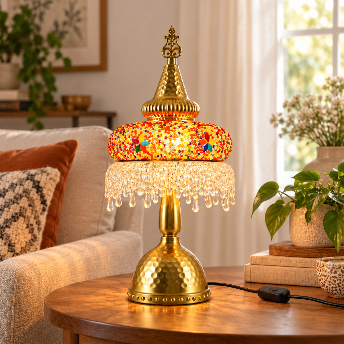 Fringe Lamp Orange -Turkish Mosaic Lamp