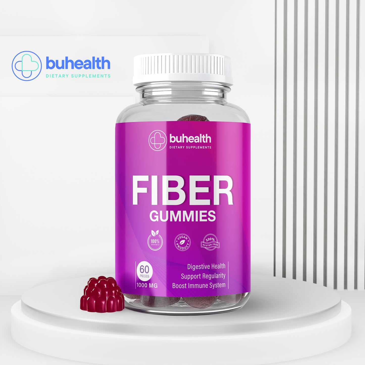 Fiber Gummies 1000 mg – 60 Vegan Gummies – Digestive Health Support – Supports Regularity, Gut Wellness & Daily Fiber Supplement – Gluten Free, Natural Berry Flavor