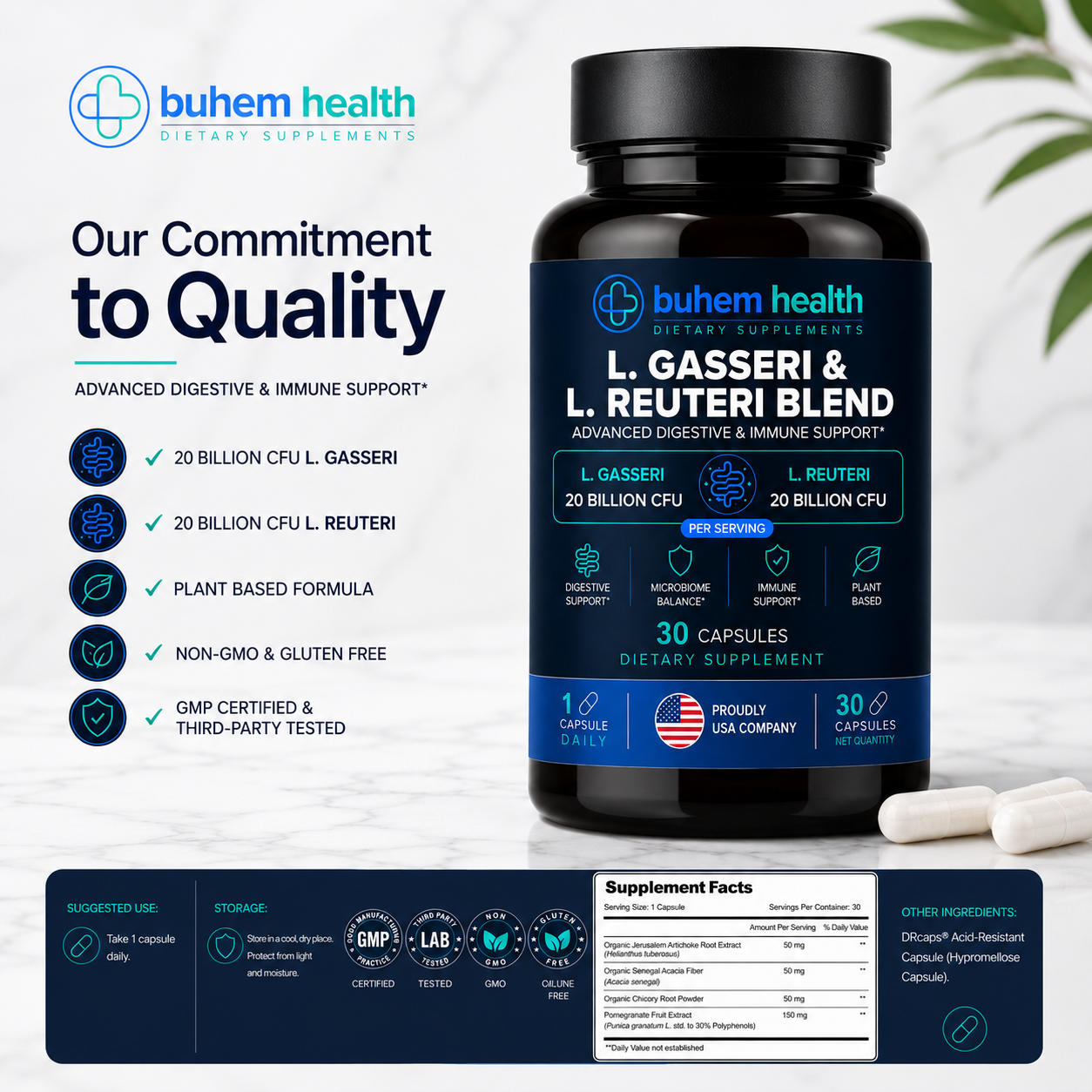 L. Gasseri & L. Reuteri Blend – Advanced Digestive & Immune Support, 30 Capsules