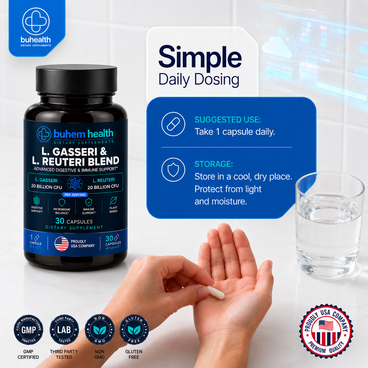 L. Gasseri & L. Reuteri Blend – Advanced Digestive & Immune Support, 30 Capsules