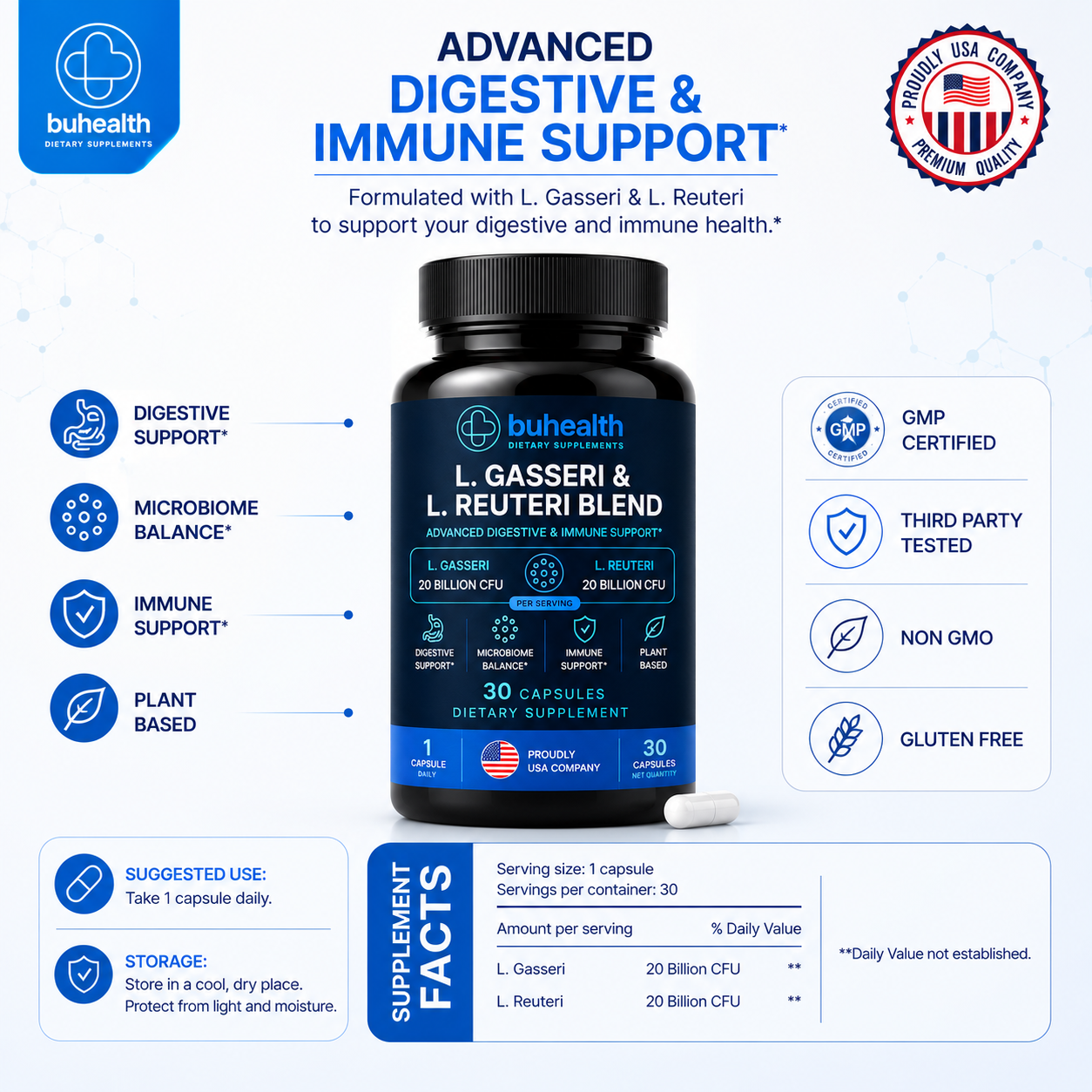 L. Gasseri & L. Reuteri Blend – Advanced Digestive & Immune Support, 30 Capsules