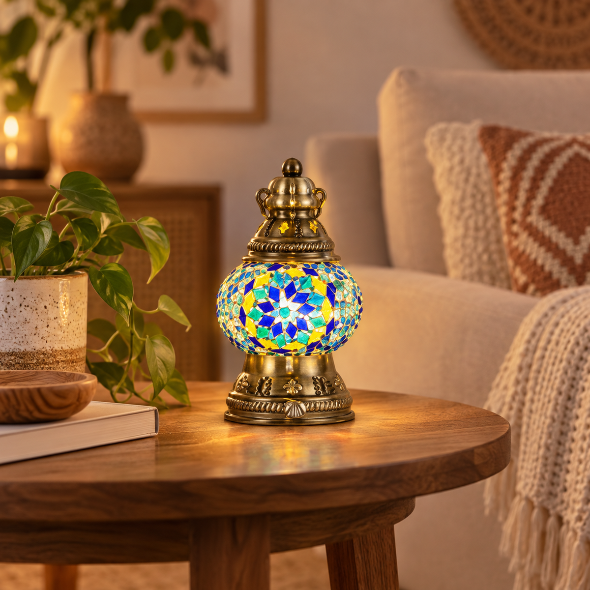 Lantern Lamp Multicolor-Turkish Mosaic Table Lamp