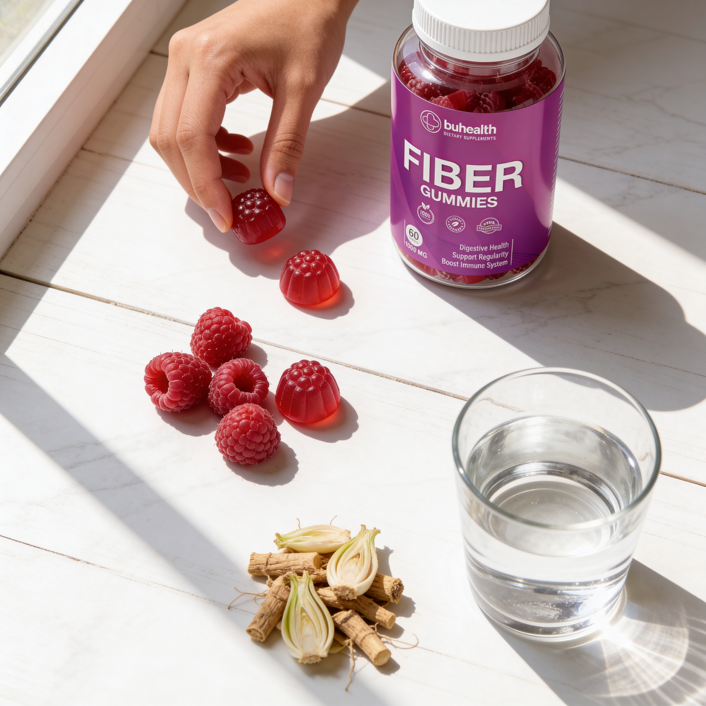 Fiber Gummies 1000 mg – 60 Vegan Gummies – Digestive Health Support – Supports Regularity, Gut Wellness & Daily Fiber Supplement – Gluten Free, Natural Berry Flavor