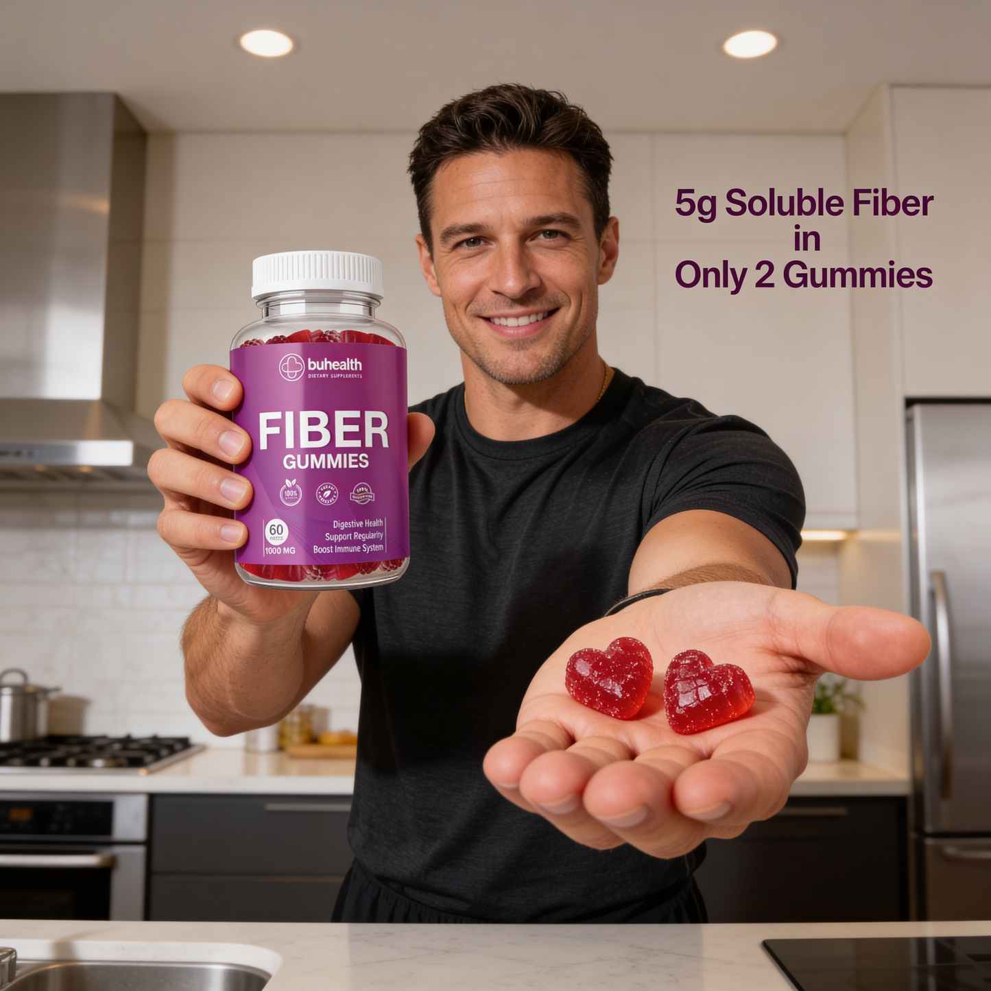 Fiber Gummies 1000 mg – 60 Vegan Gummies – Digestive Health Support – Supports Regularity, Gut Wellness & Daily Fiber Supplement – Gluten Free, Natural Berry Flavor