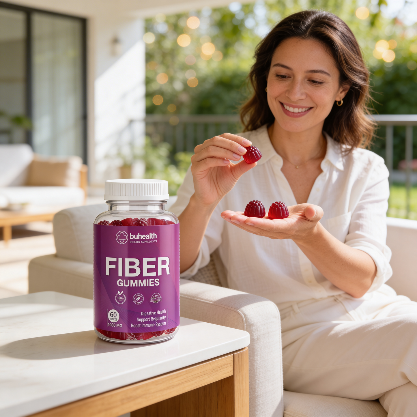 Fiber Gummies 1000 mg – 60 Vegan Gummies – Digestive Health Support – Supports Regularity, Gut Wellness & Daily Fiber Supplement – Gluten Free, Natural Berry Flavor